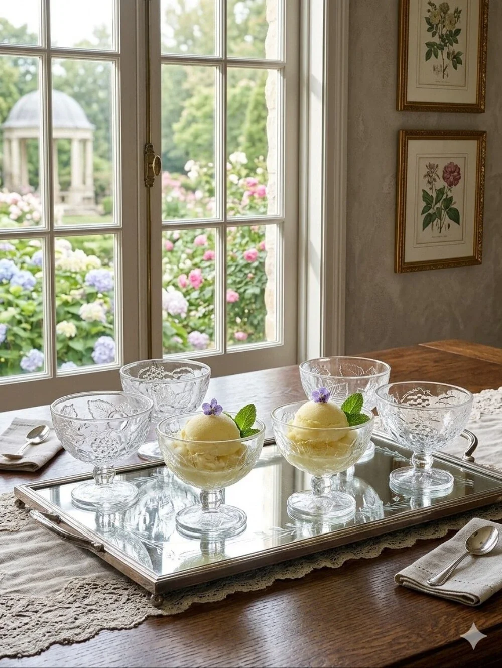 Clear Glass Dessert Bowls — Elegant Pressed Glass Set Of 6